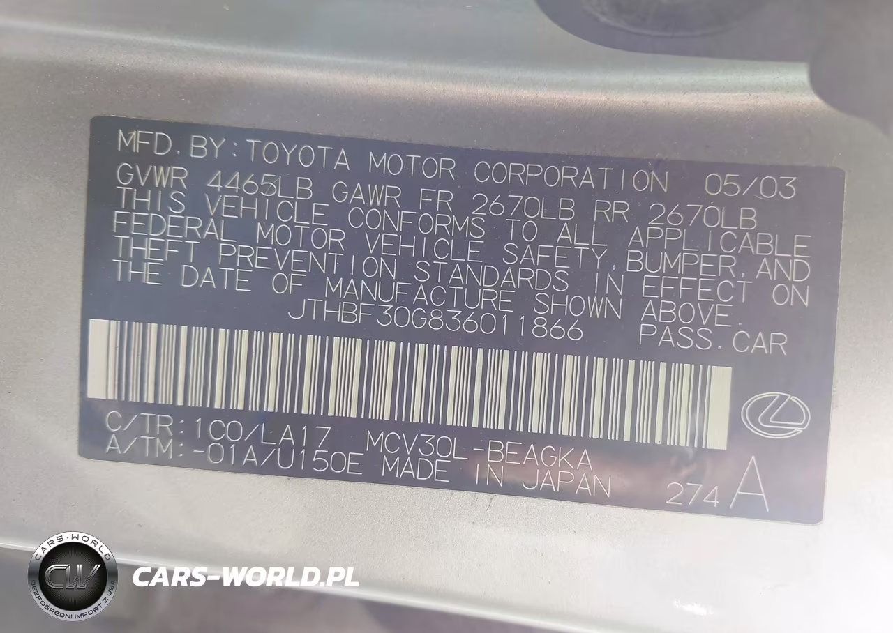 2003 Lexus Es 300 VIN:JTHBF30G836011866 - 9