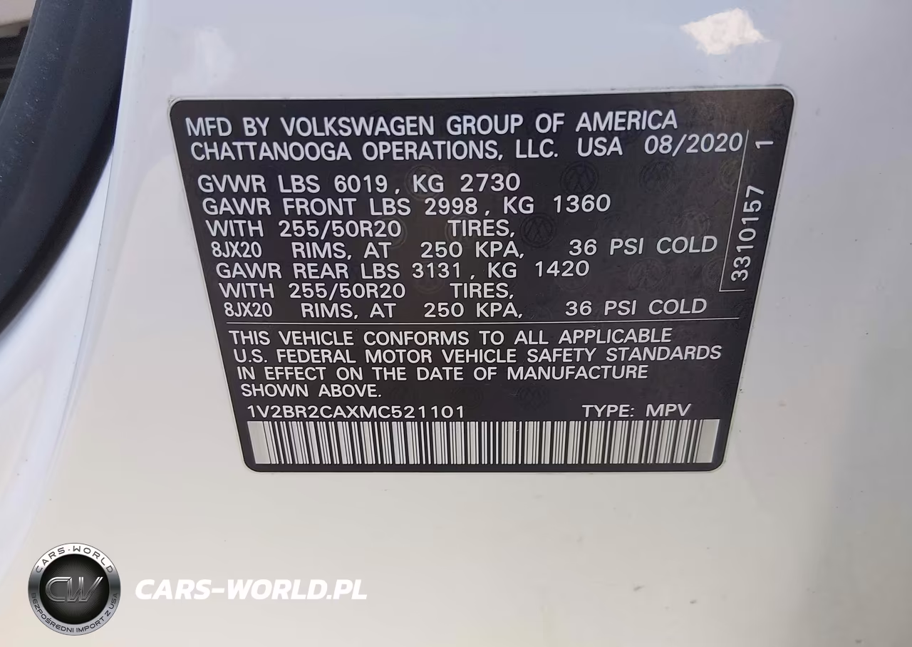 2021 Volkswagen Atlas 3.6L V6 Sel VIN:1V2BR2CAXMC521101 - 9