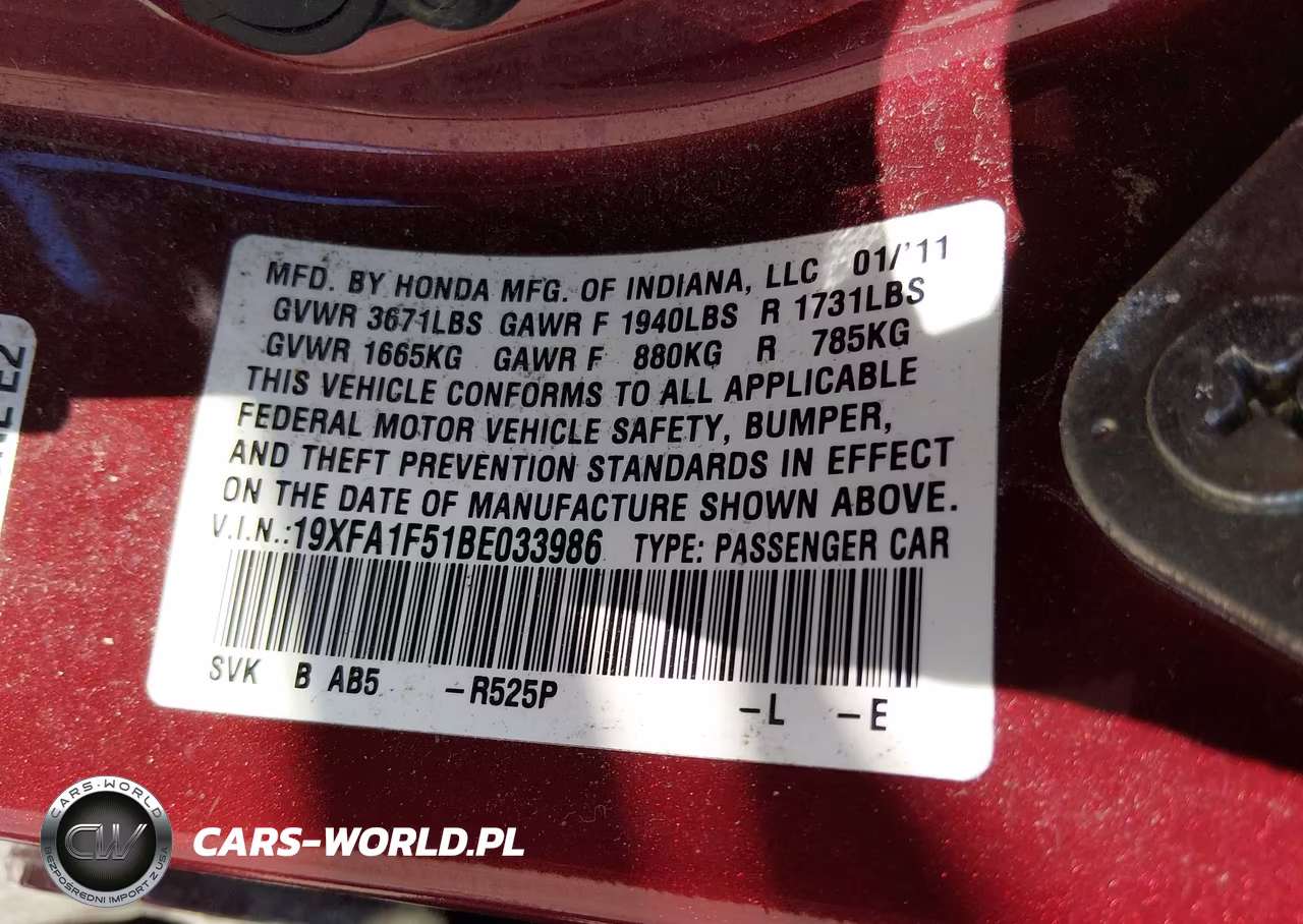 2011 Honda Civic Lx VIN:19XFA1F51BE033986 - 9