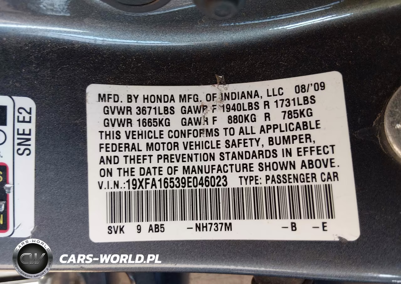 2009 Honda Civic Lx VIN:19XFA16539E046023 - 9