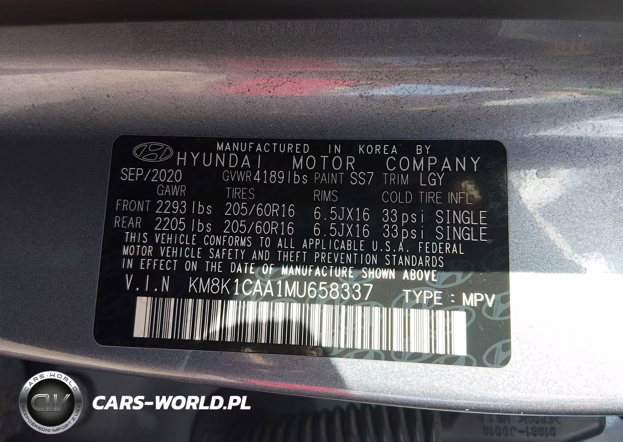 2021 Hyundai Kona Se VIN:KM8K1CAA1MU658337 - 9