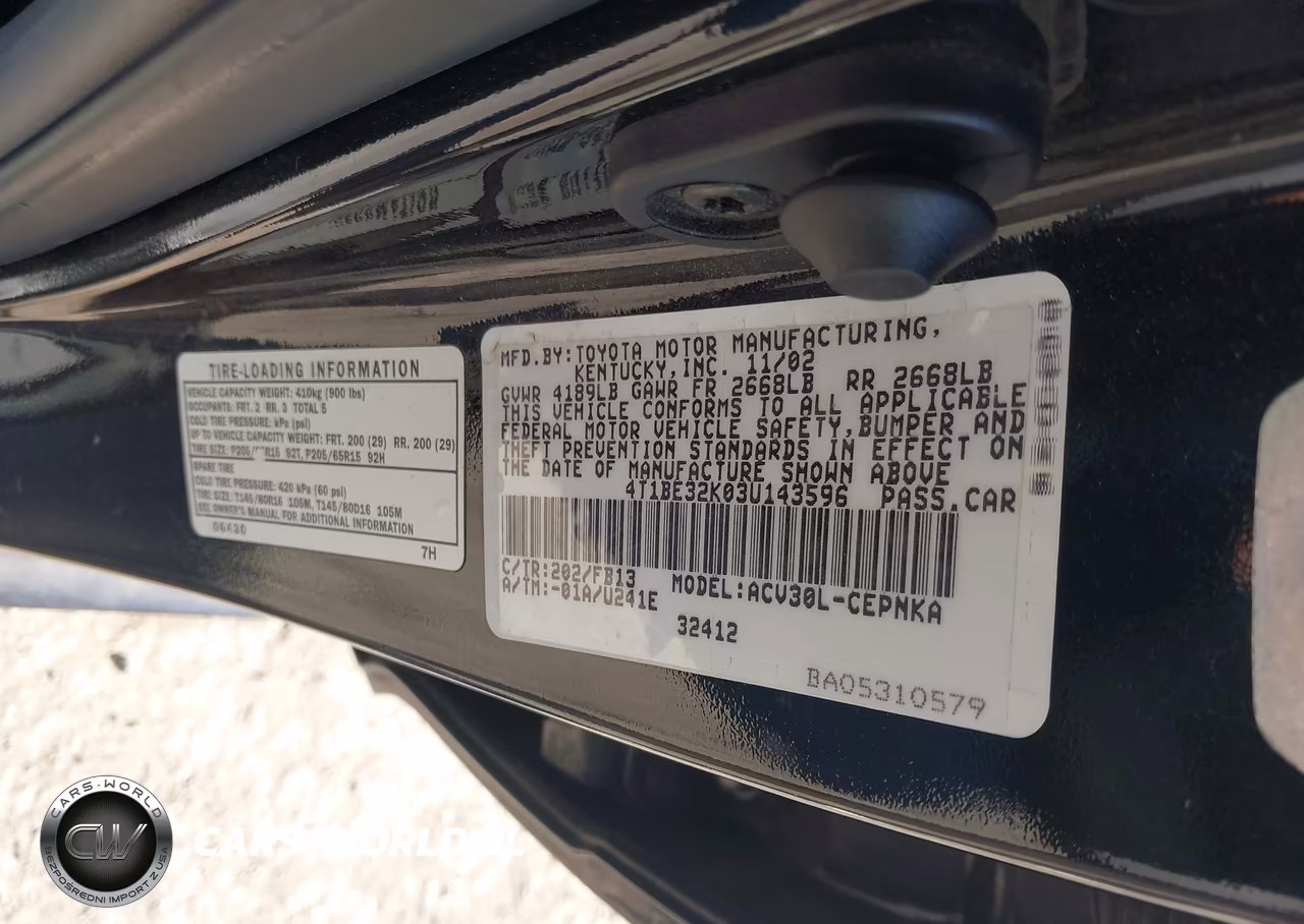 2003 Toyota Camry Le VIN:4T1BE32K03U143596 - 9