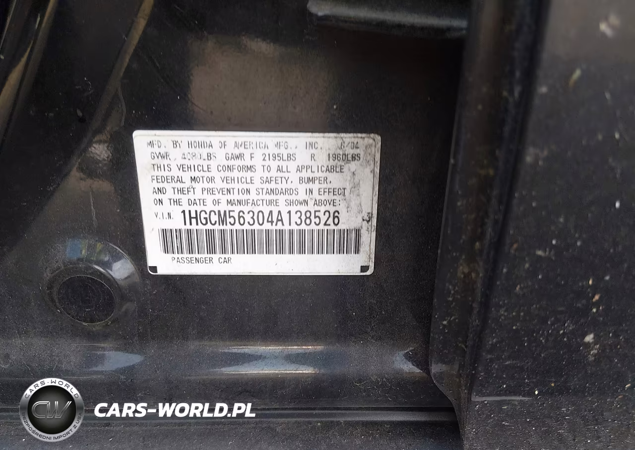 2004 Honda Accord 2.4 Lx VIN:1HGCM56304A138526 - 9