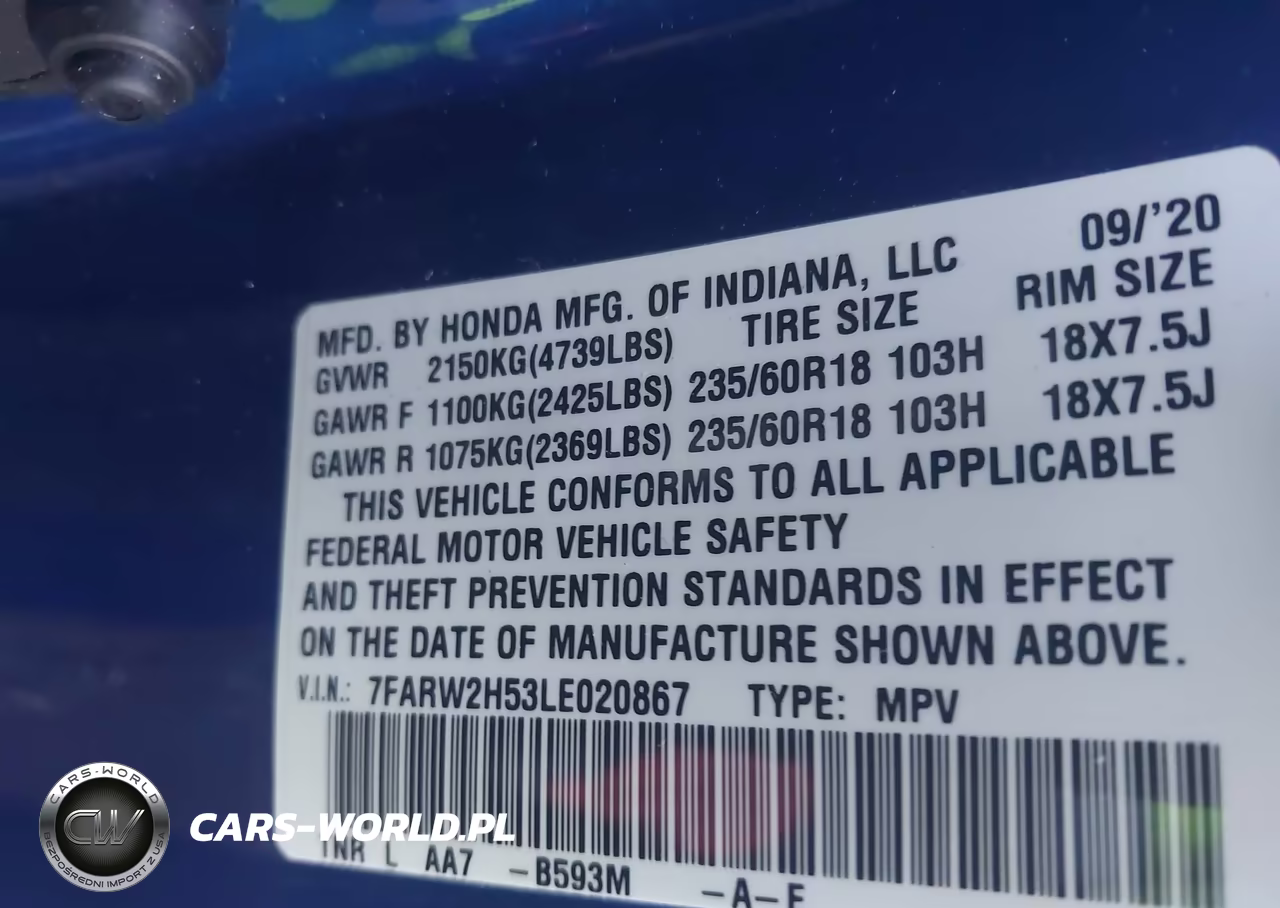 2020 Honda Cr-V Awd Ex VIN:7FARW2H53LE020867 - 9
