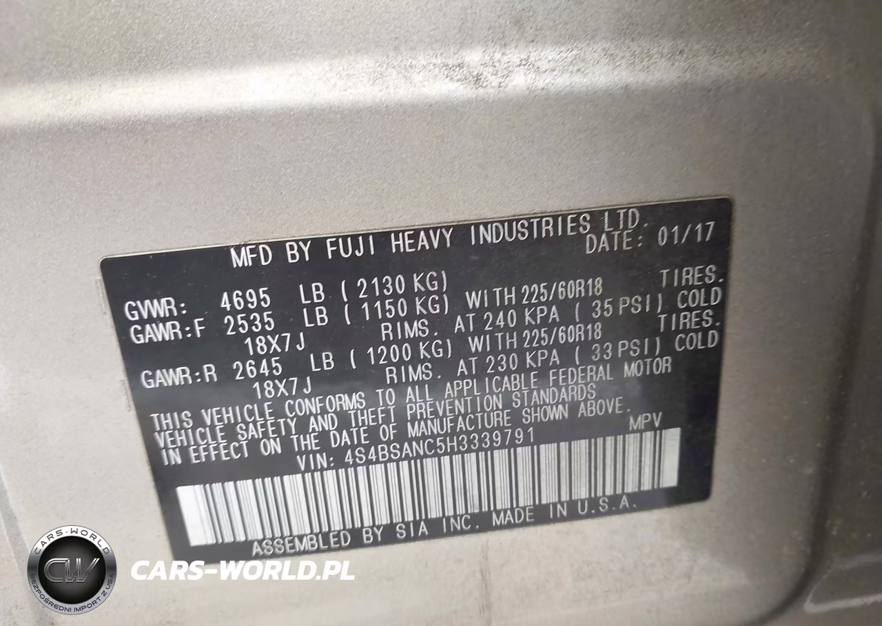 2017 Subaru Outback 2.5I Limited VIN:4S4BSANC5H3339791 - 9