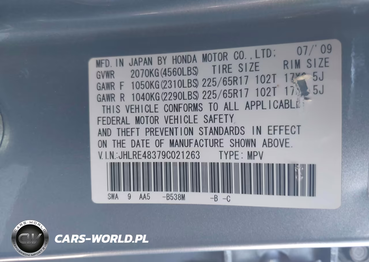 2009 Honda Cr-V Lx VIN:JHLRE48379C021263 - 9
