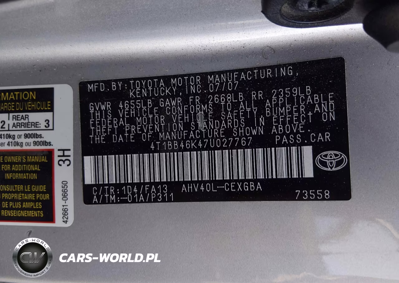 2007 Toyota Camry Hybrid VIN:4T1BB46K47U027767 - 9