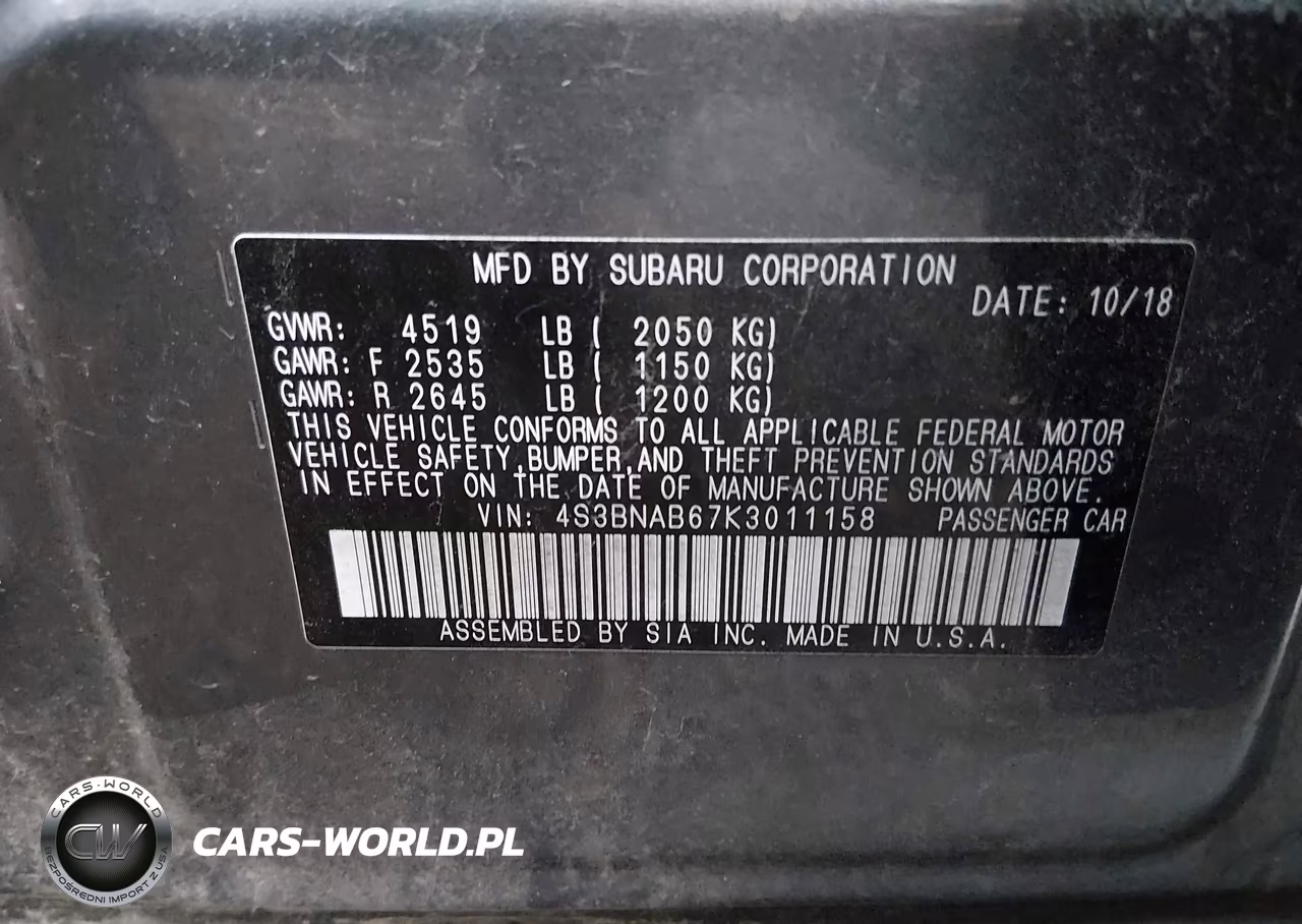2019 Subaru Legacy 2.5I VIN:4S3BNAB67K3011158 - 9