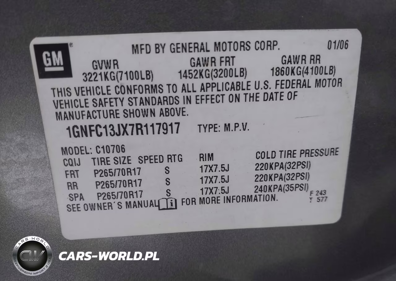 2007 Chevrolet Tahoe Lt VIN:1GNFC13JX7R117917 - 9