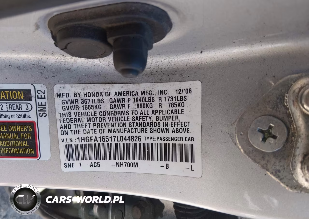 2007 Honda Civic Lx VIN:1HGFA16517L044826 - 9