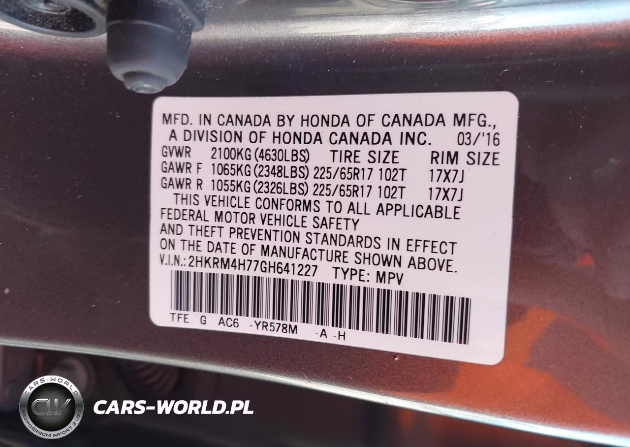 2016 Honda Cr-V Ex-L VIN:2HKRM4H77GH641227 - 9
