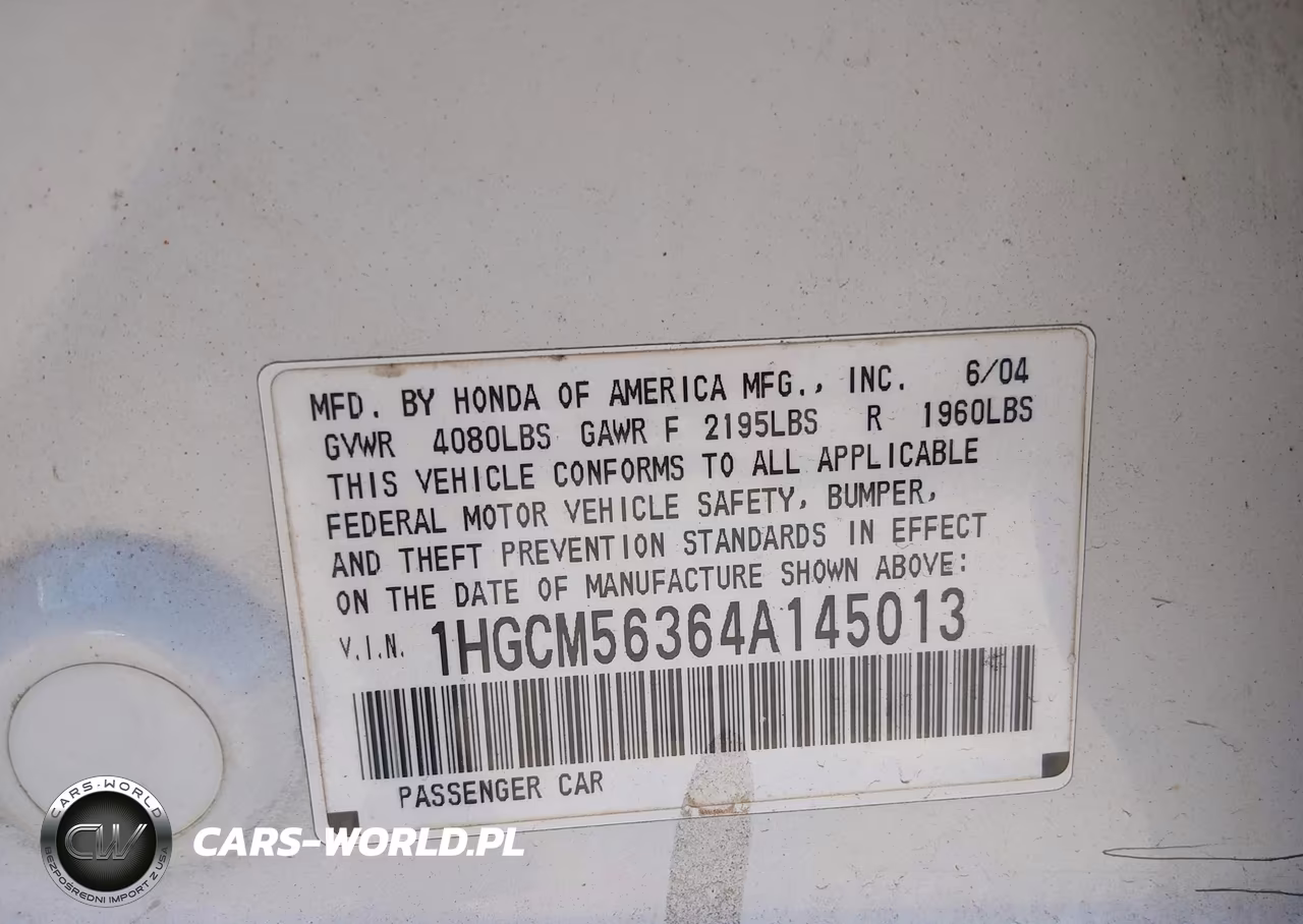 2004 Honda Accord 2.4 Lx VIN:1HGCM56364A145013 - 9