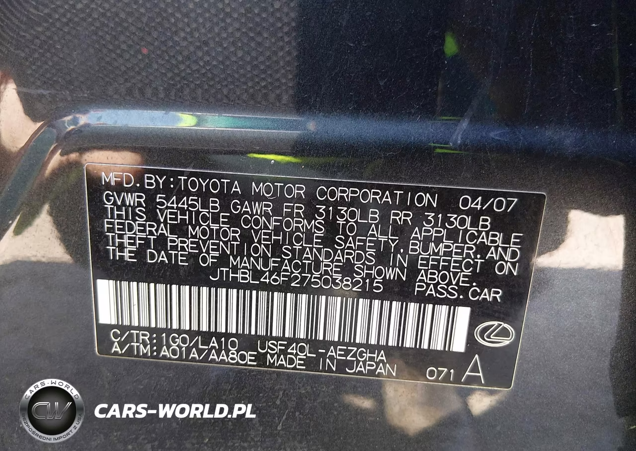 2007 Lexus Ls 460 VIN:JTHBL46F275038215 - 9