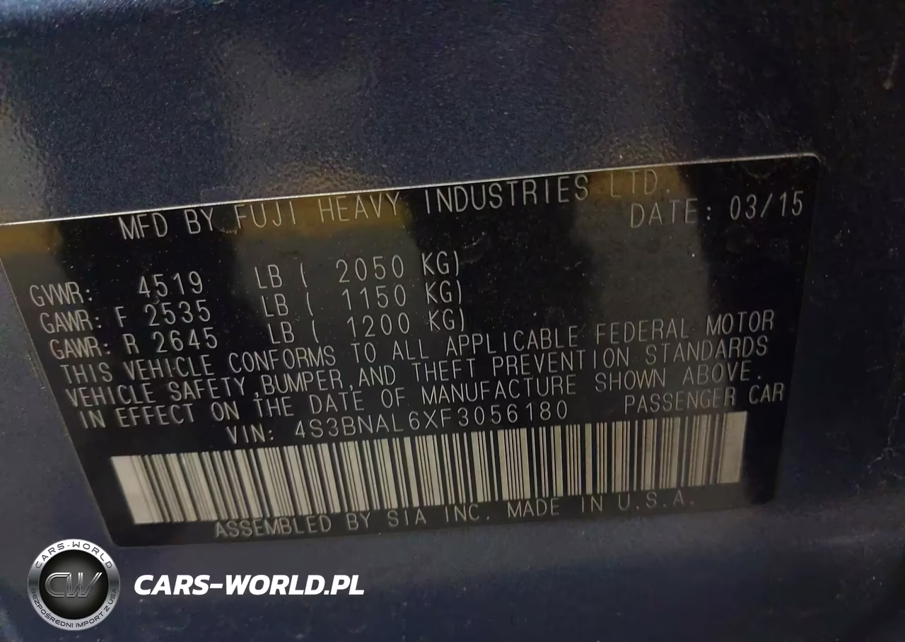 2015 Subaru Legacy 2.5I Limited VIN:4S3BNAL6XF3056180 - 9