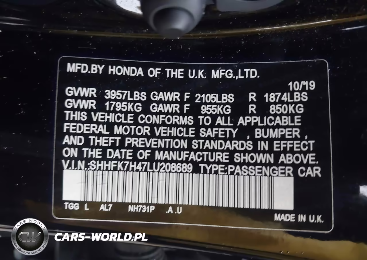 2020 Honda Civic Sport VIN:SHHFK7H47LU208689 - 9