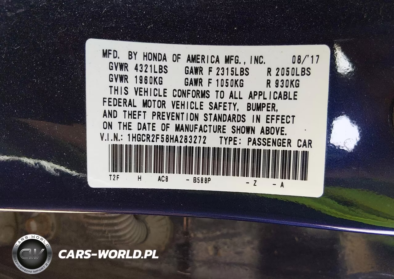 2017 Honda Accord Sport VIN:1HGCR2F58HA283272 - 9