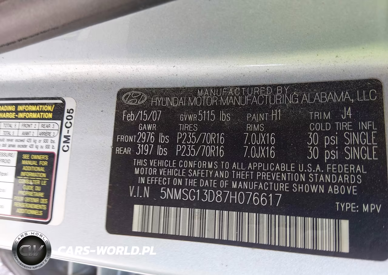 2007 Hyundai Santa Fe Gls VIN:5NMSG13D87H076617 - 9