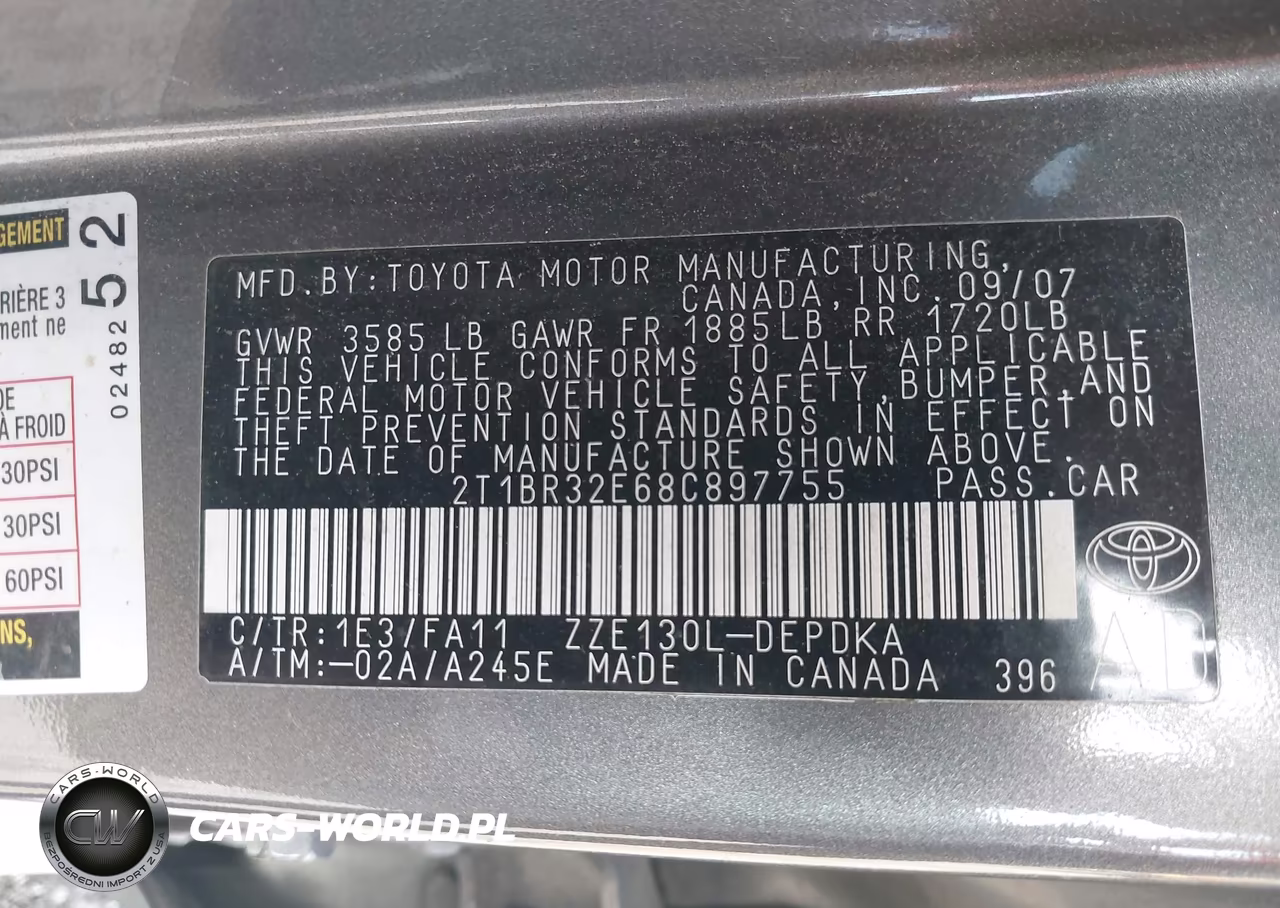 2008 Toyota Corolla Ce VIN:2T1BR32E68C897755 - 9