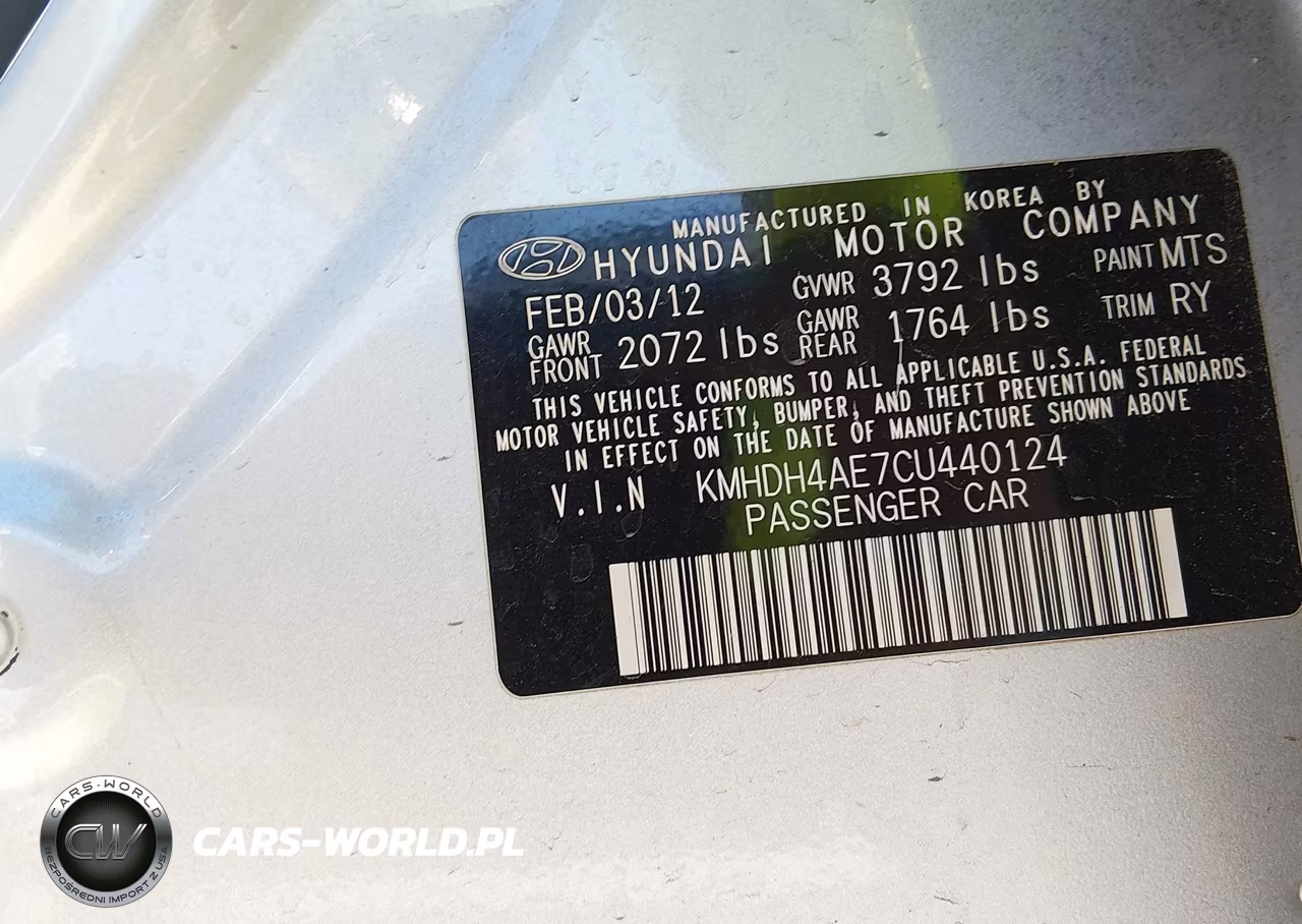 2012 Hyundai Elantra Limited (Ulsan Plant) VIN:KMHDH4AE7CU440124 - 9