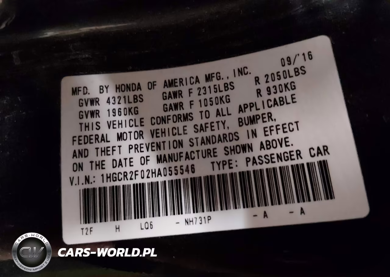 2017 Honda Accord Ex VIN:1HGCR2F02HA055546 - 9