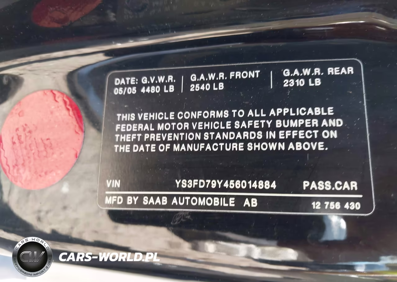 2005 Saab 9-3 Arc VIN:YS3FD79Y456014884 - 9