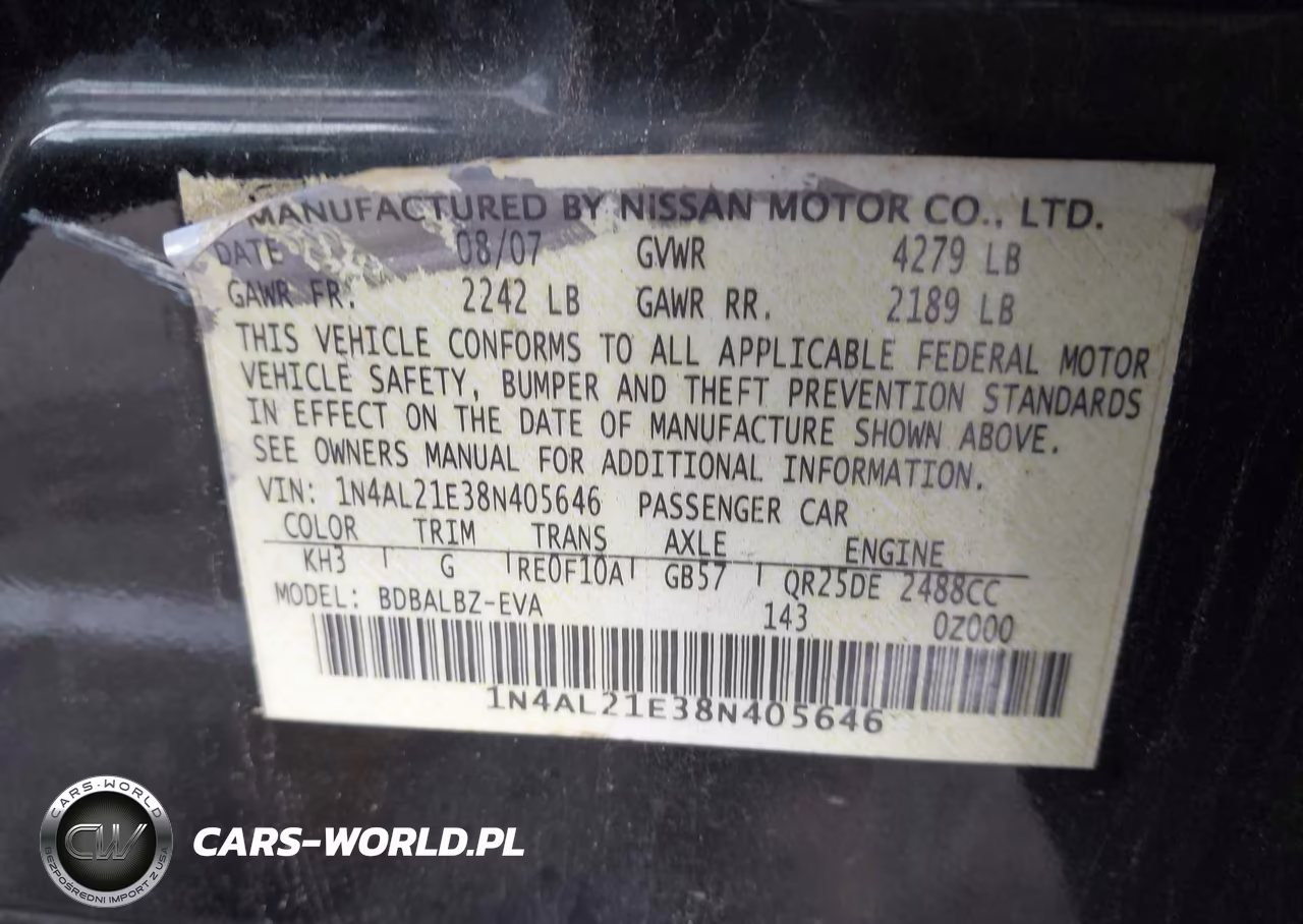 2008 Nissan Altima 2.5 S VIN:1N4AL21E38N405646 - 9