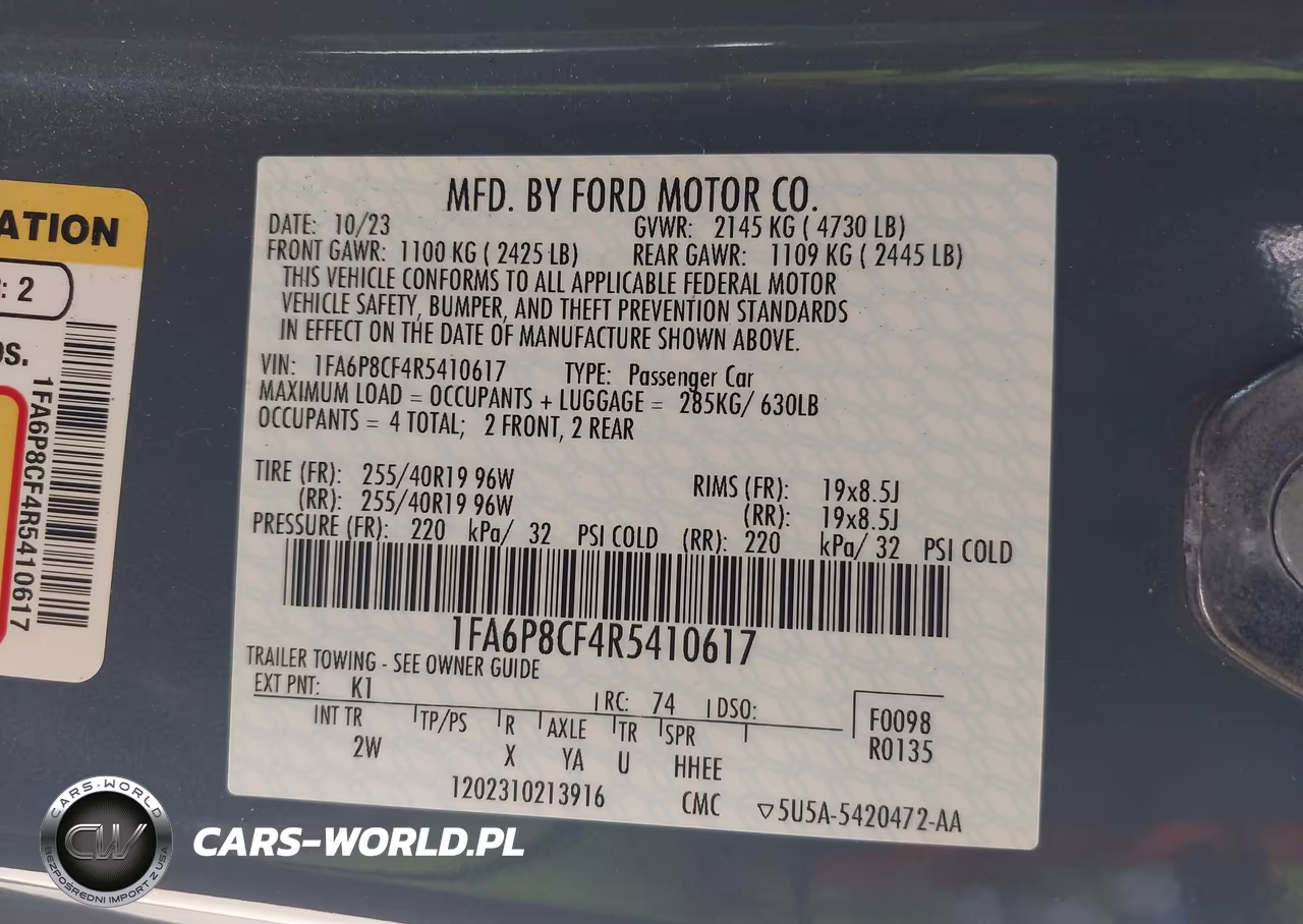 2024 Ford Mustang Gt Fastback VIN:1FA6P8CF4R5410617 - 9