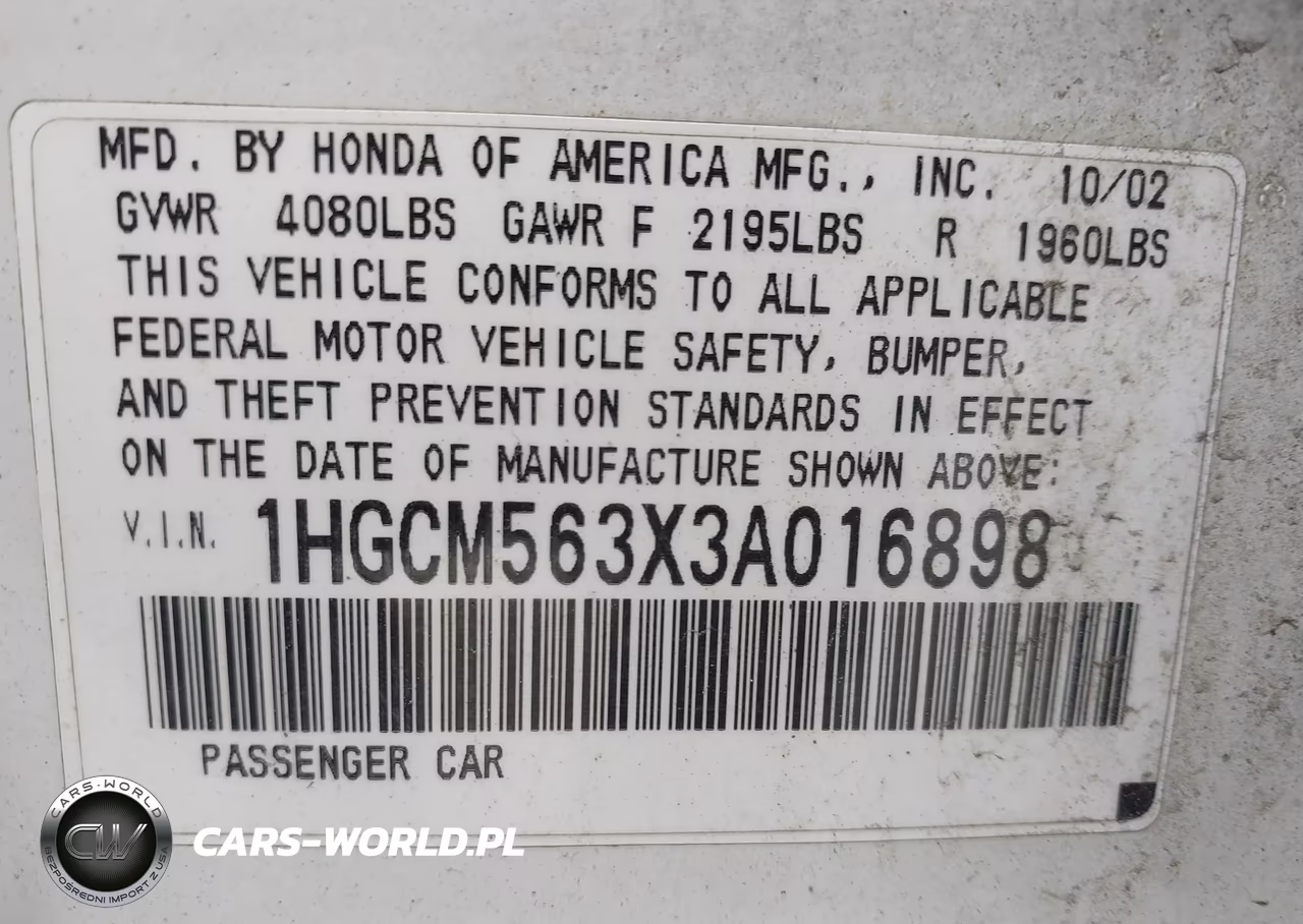 2003 Honda Accord 2.4 Lx VIN:1HGCM563X3A016898 - 9