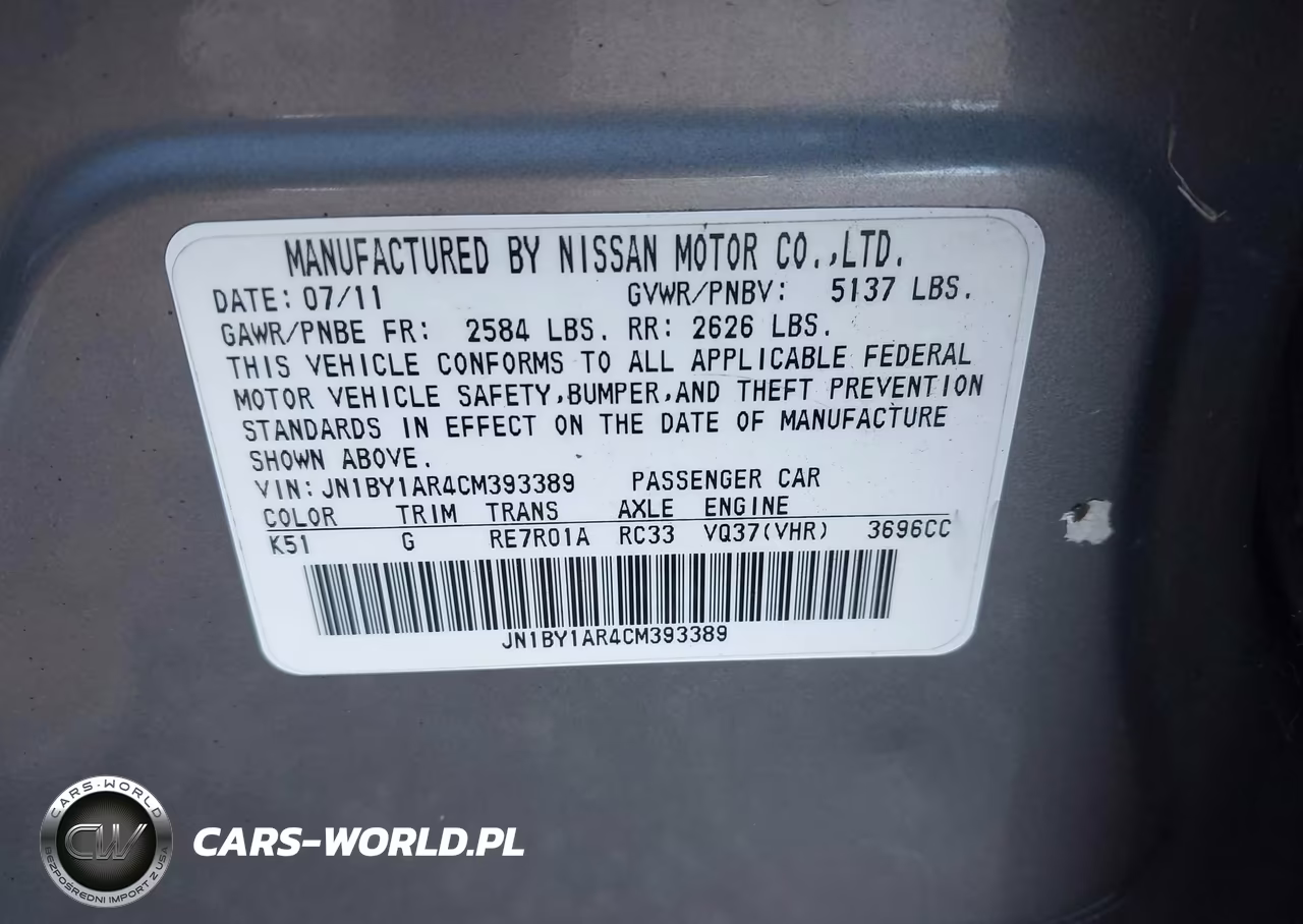 2012 Infiniti M37X VIN:JN1BY1AR4CM393389 - 9