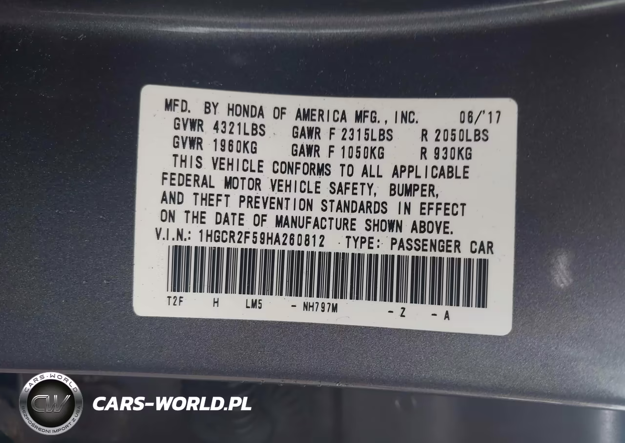2017 Honda Accord Sport VIN:1HGCR2F59HA260812 - 9