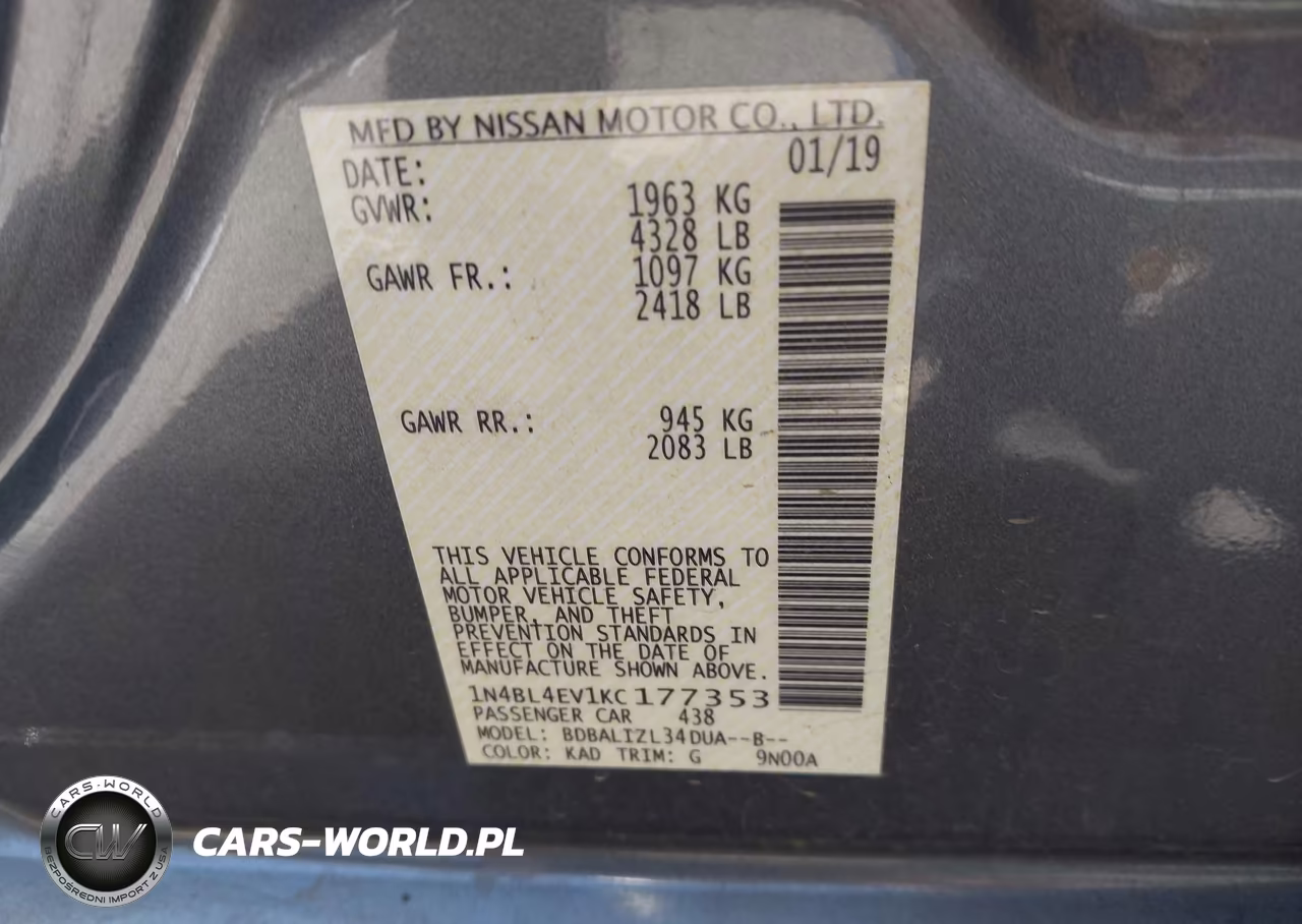 2019 Nissan Altima 2.5 Sl VIN:1N4BL4EV1KC177353 - 9