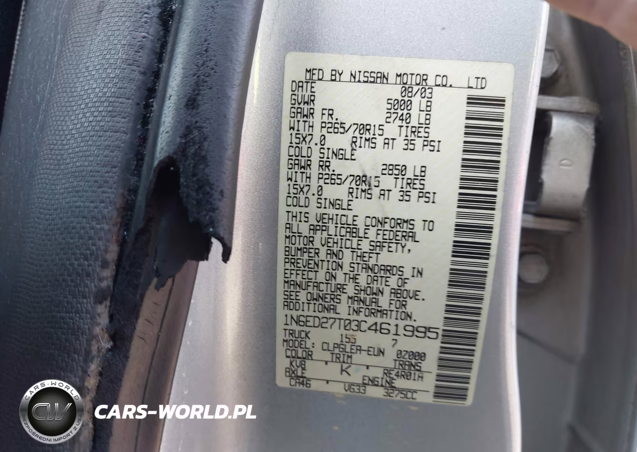 2003 Nissan Frontier Xe-V6 VIN:1N6ED27T03C461995 - 9