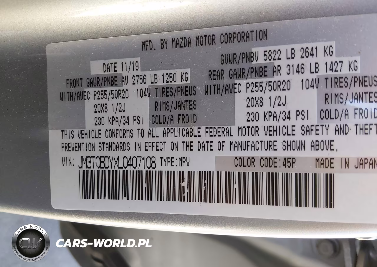 2020 Mazda Cx-9 Grand Touring VIN:JM3TCBDYXL0407108 - 9