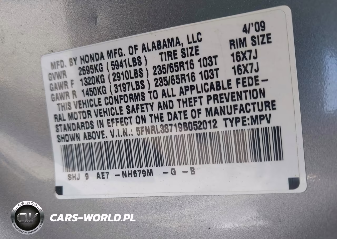 2009 Honda Odyssey Ex-L VIN:5FNRL38719B052012 - 10