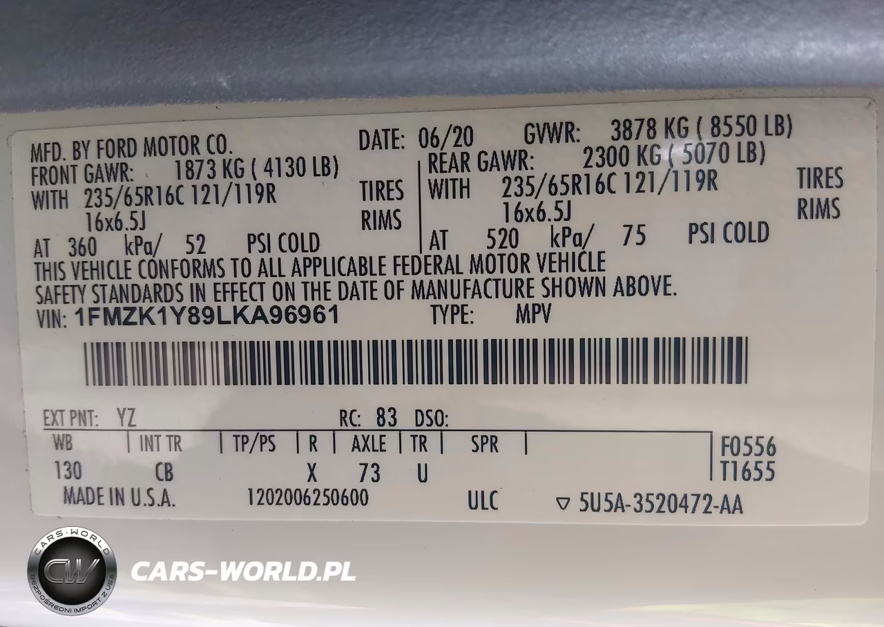 2020 Ford Transit-150 Passenger Van Xl VIN:1FMZK1Y89LKA96961 - 9