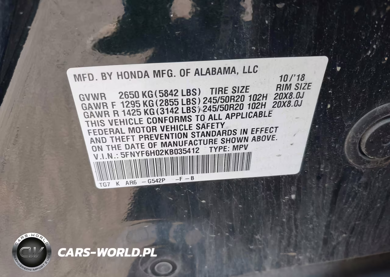 2019 Honda Pilot Elite VIN:5FNYF6H02KB035412 - 9
