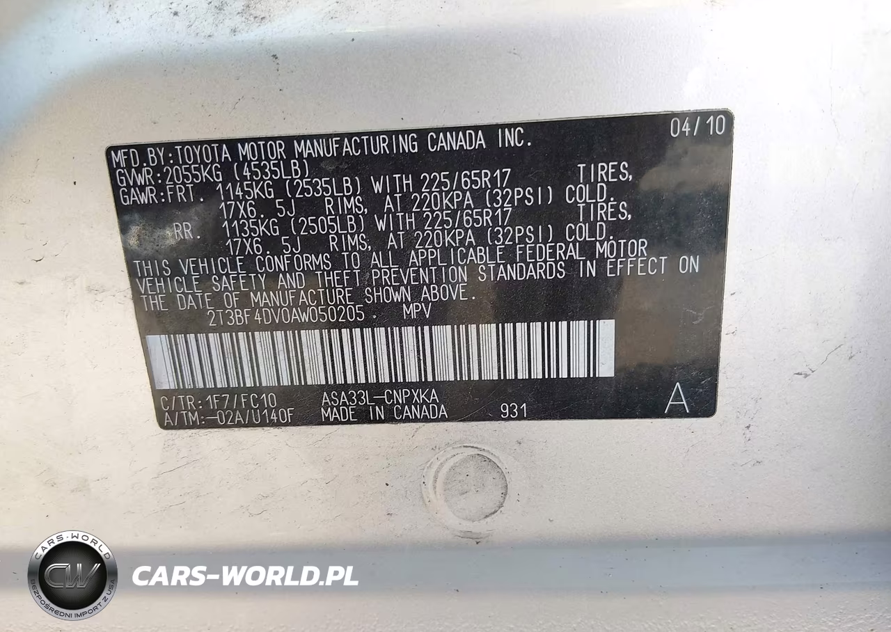 2010 Toyota Rav4 VIN:2T3BF4DV0AW050205 - 9
