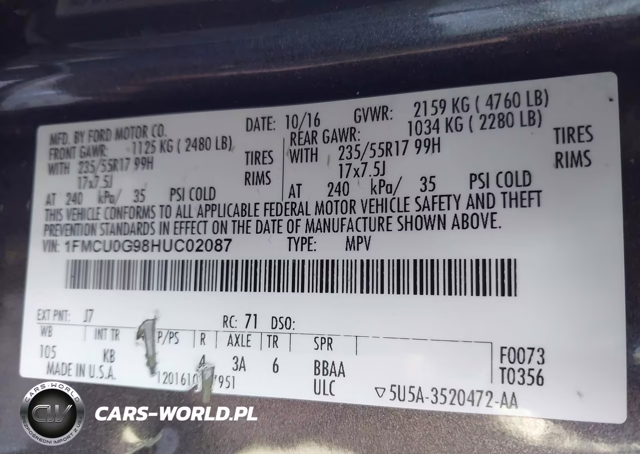 2017 Ford Escape Se VIN:1FMCU0G98HUC02087 - 9
