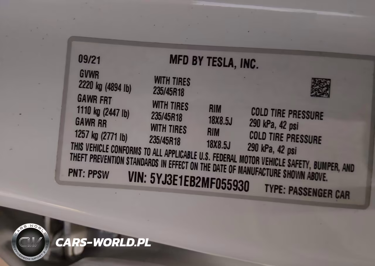 2021 Tesla Model 3 VIN:5YJ3E1EB2MF055930 - 9