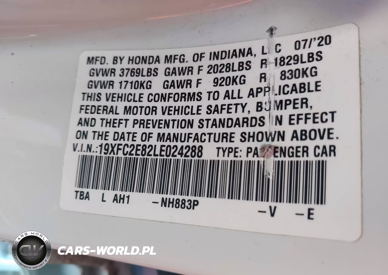 2020 Honda Civic Sport VIN:19XFC2E82LE024288 - 9