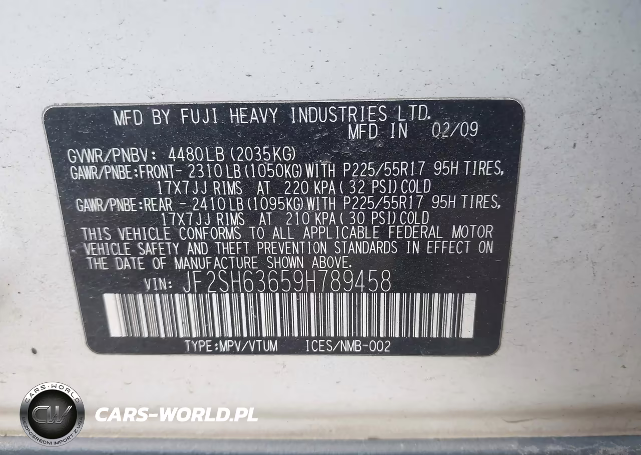 2009 Subaru Forester 2.5X VIN:JF2SH63659H789458 - 9