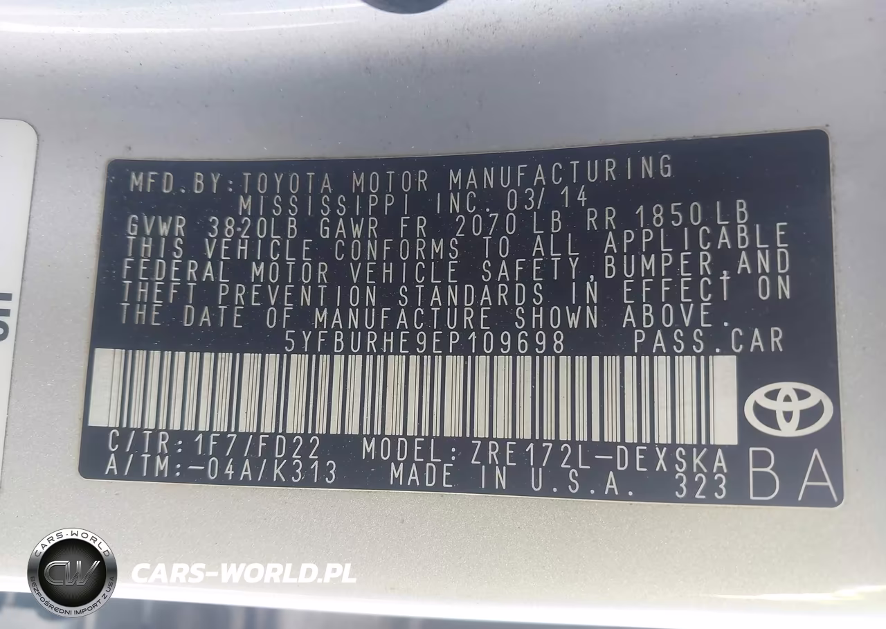 2014 Toyota Corolla S Plus VIN:5YFBURHE9EP109698 - 9