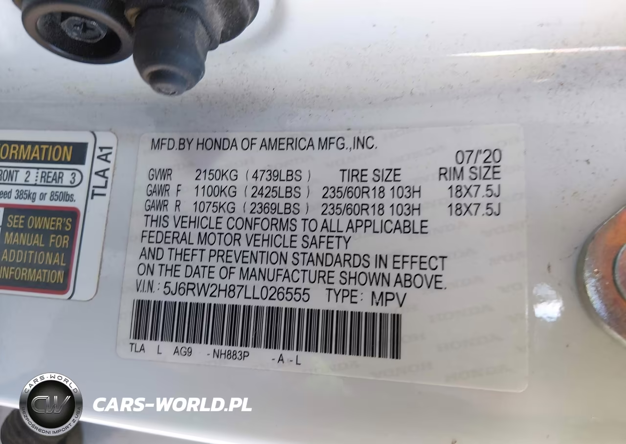 2020 Honda Cr-V Awd Ex-L VIN:5J6RW2H87LL026555 - 9