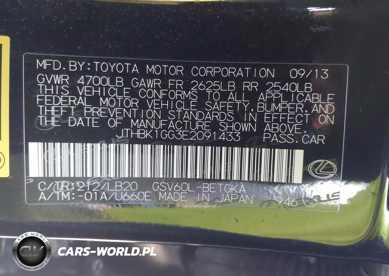 2014 Lexus Es 350 VIN:JTHBK1GG3E2091433 - 9