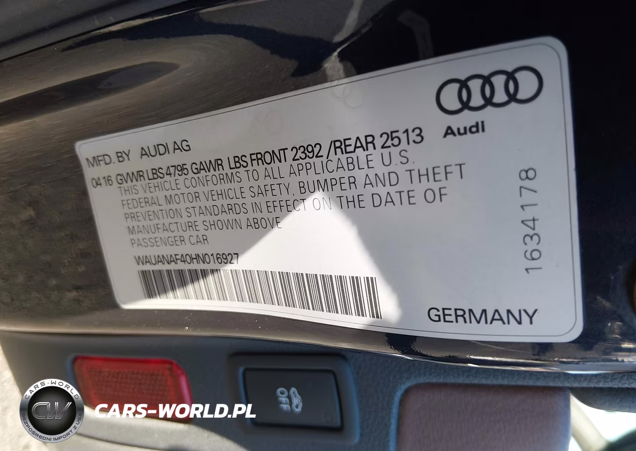 2017 Audi A4 2.0T Premium VIN:WAUANAF40HN016927 - 9