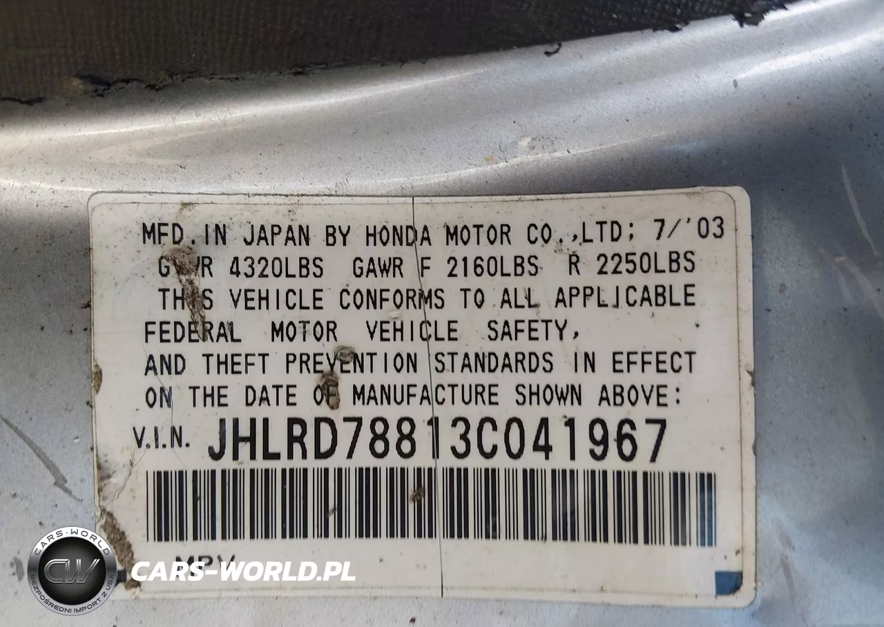 2003 Honda Cr-V Ex VIN:JHLRD78813C041967 - 9