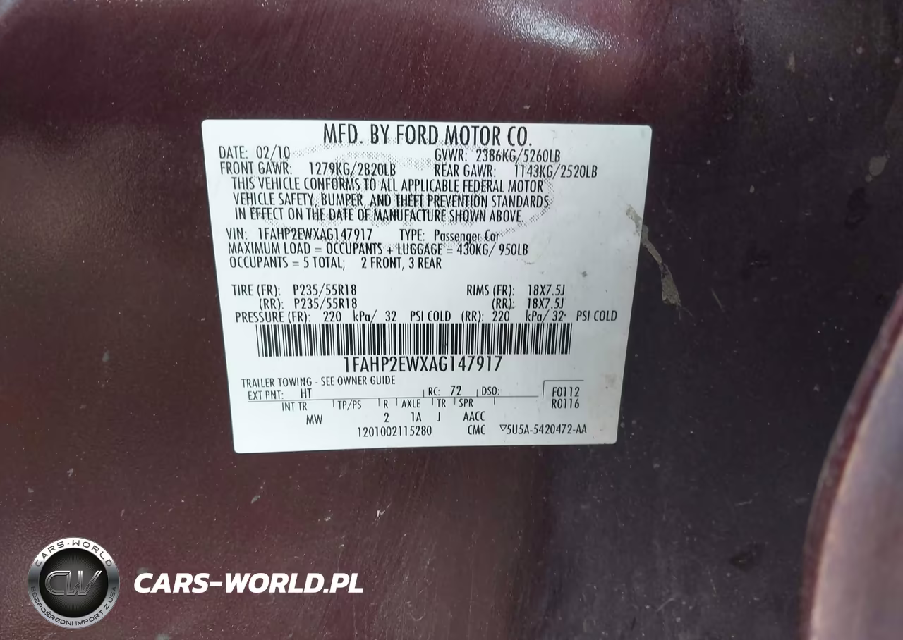2010 Ford Taurus Sel VIN:1FAHP2EWXAG147917 - 9