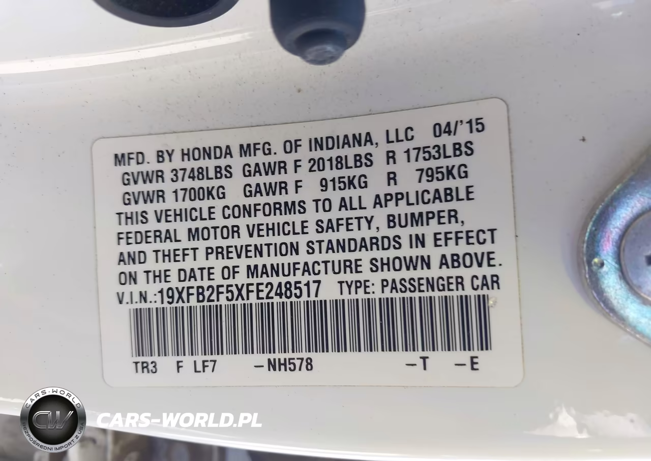 2015 Honda Civic Lx VIN:19XFB2F5XFE248517 - 9