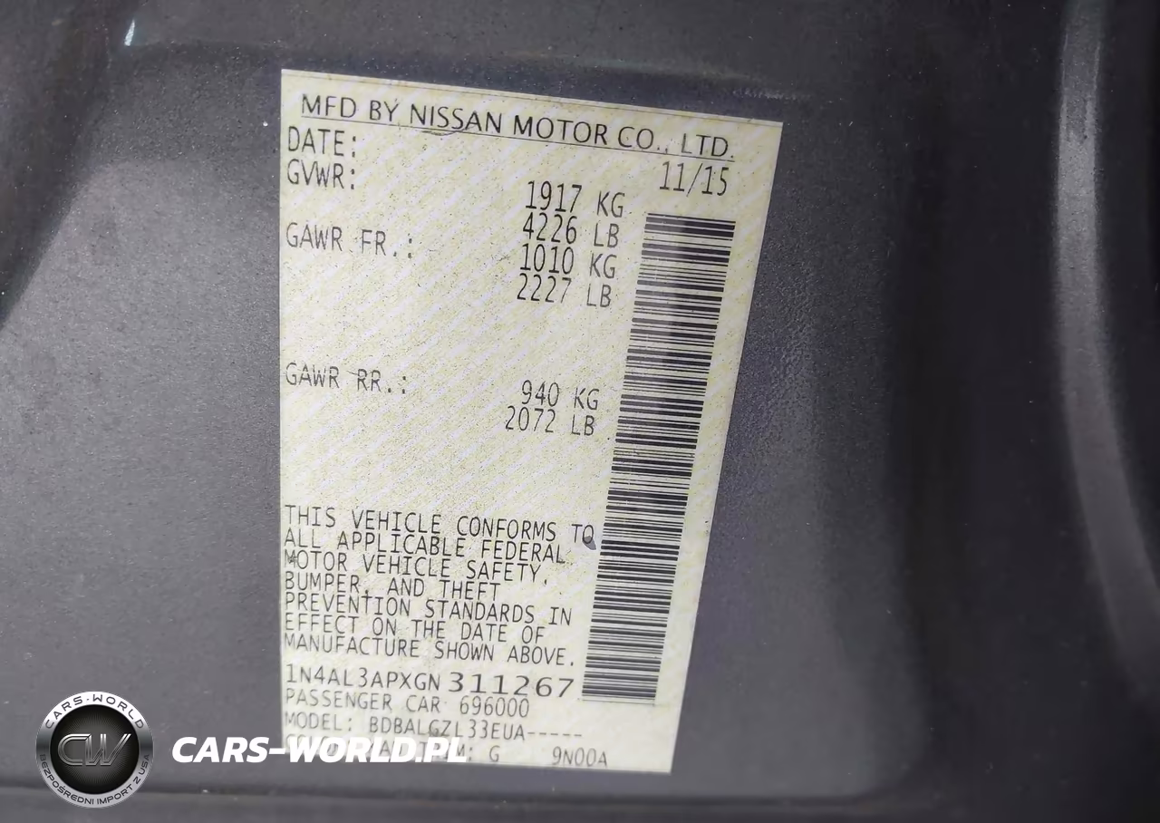 2016 Nissan Altima 2.5-2.5 S-2.5 Sl-2.5 Sr-2.5 Sv VIN:1N4AL3APXGN311267 - 9