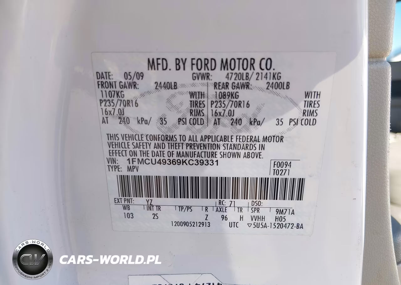 2009 Ford Escape Hybrid Limited VIN:1FMCU49369KC39331 - 9